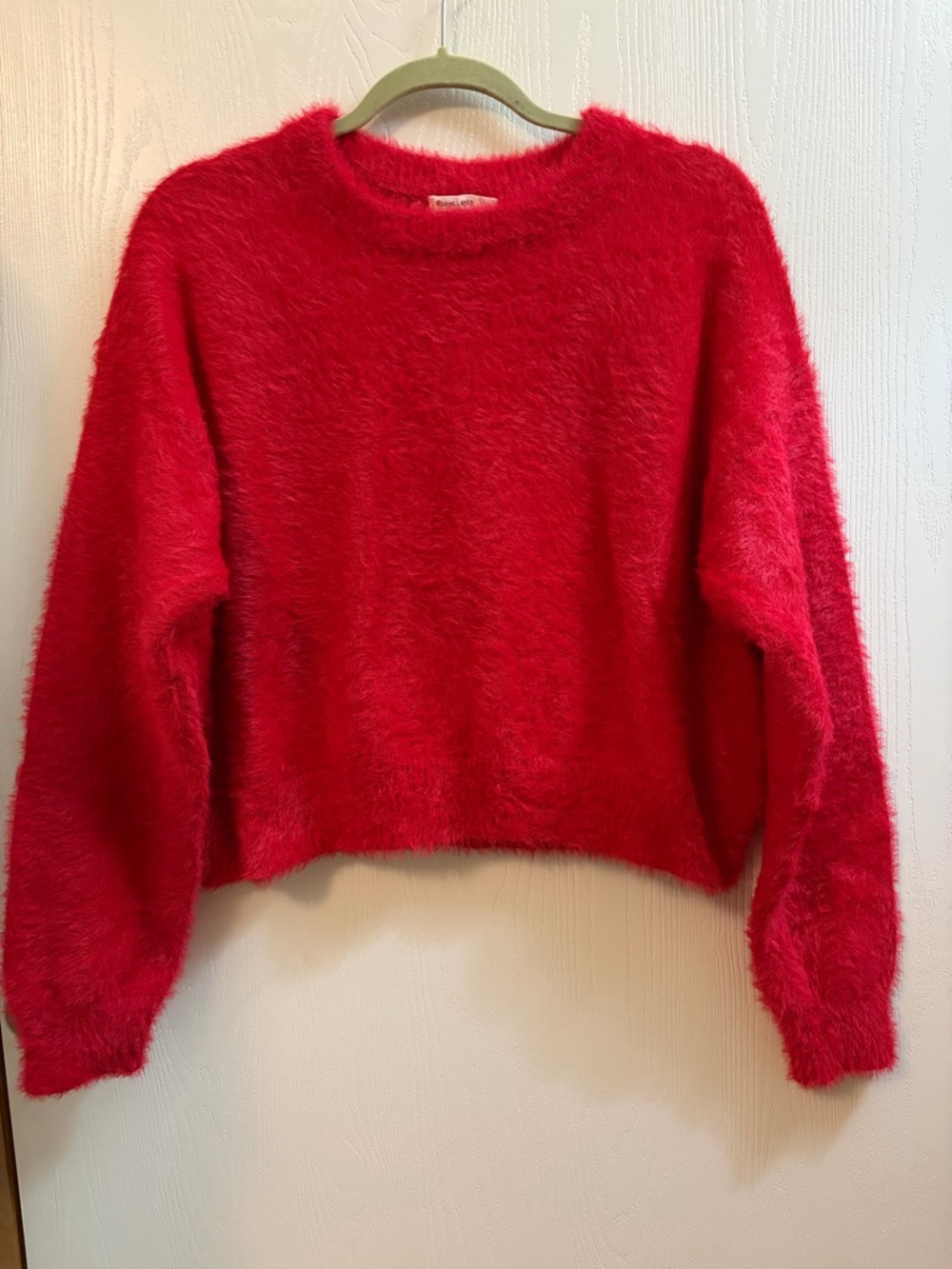 MARINE LAYER eyelash cropped sweater in scarlet nylon/cotton/wool blend Large